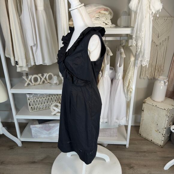Ann Taylor Loft sz. 8 little black cotton dress ruffle summer, side zip #3805 - Picture 2 of 7